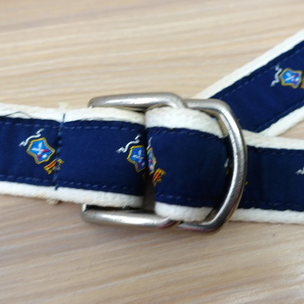 Vintage Polo Ralph Lauren Belt 36 M Navy White Canvas Crest Logo USA Made Preppy